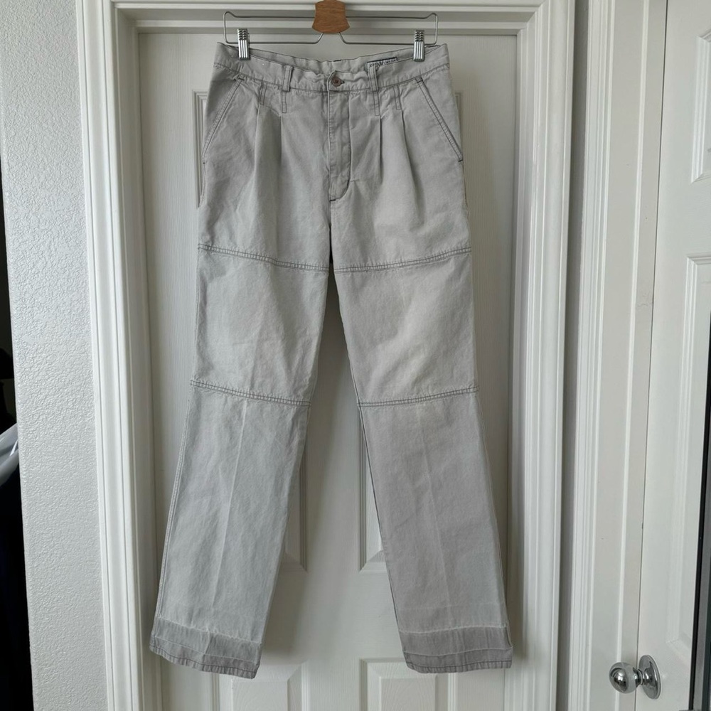 sundays double pleated light beige/taupe straight leg relaxed fit pants